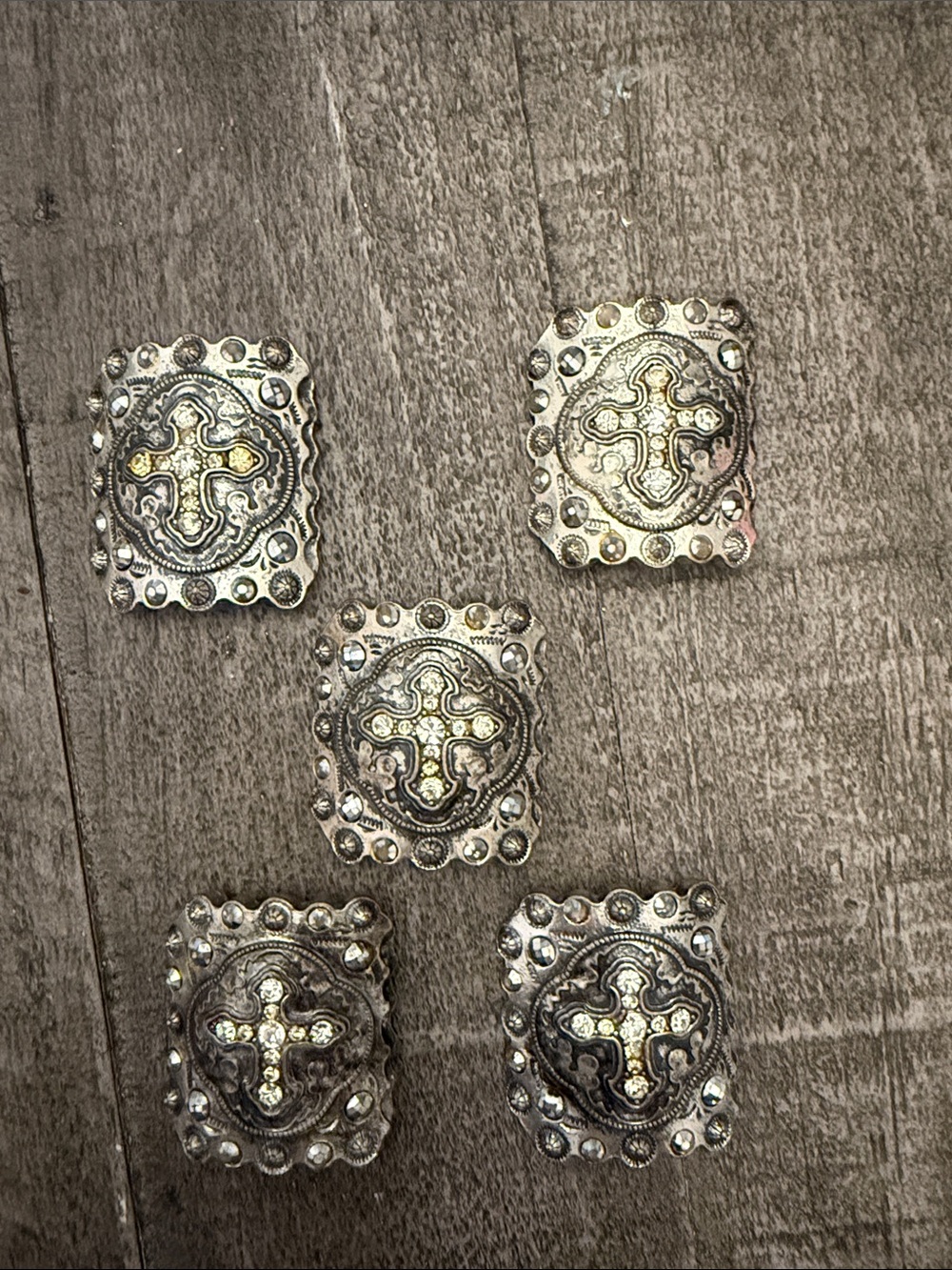 Embellished Cross Concho Set - Silver with Gold Accents